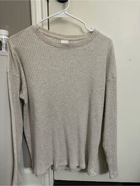 H&M Ribbed Crewneck Sweater in Light Beige